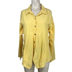 COLOR ME COTTON - WOMEN'S MEDIUM - YELLOW LONG SLEEVE BUTTON COLLARED COTTON TOP